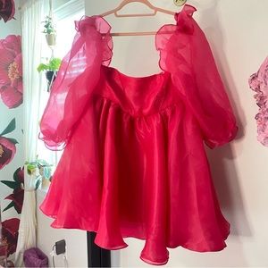 Fanciful doll hot pink mini baby doll puff dress